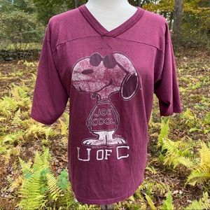 ARTEX SNOOPY TEE TOP SHORT SLEEVE V-NECK RED VINTAGE Size L